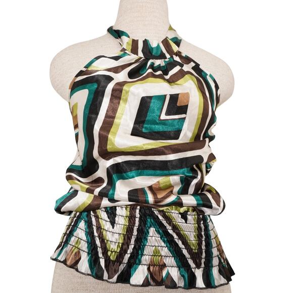 Charlotte Russe Retro Geometric Print Halter Top – Size M - Picture 2 of 7